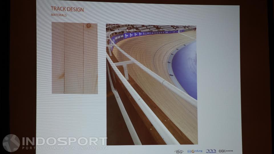 Gambaran Track Design Velodrome Rawamangun. Track ini menggunakan kayu khusus standar internasional.